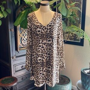 Anthropologie Leopold print open back sheath dress